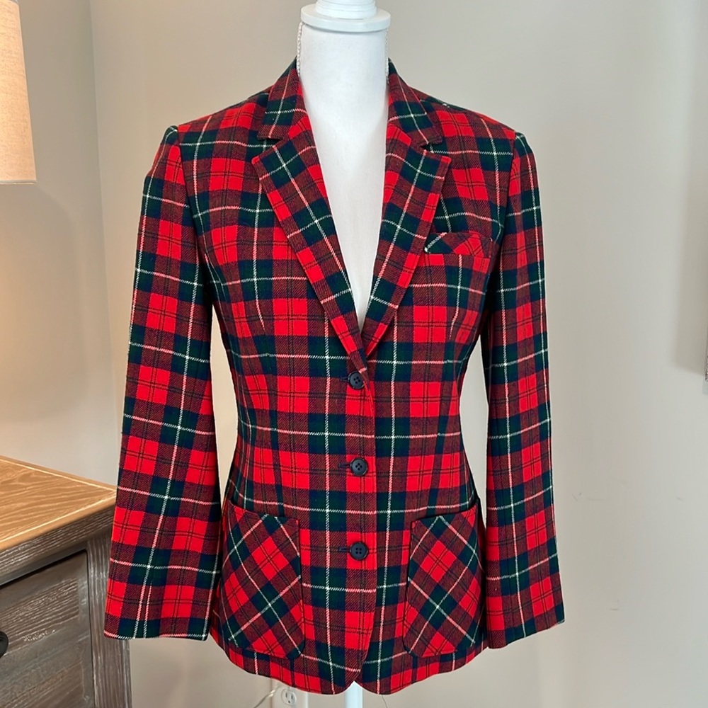 Pendleton Red and Green Plaid Wool Blazer